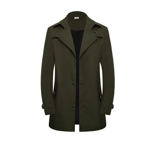 Trench-coat classique pour hommes vert olive avec col à revers et boutons noirs