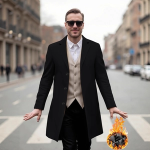 Manteau classique en laine noire pour homme avec isolation thermique pour tenue d'hiver chic