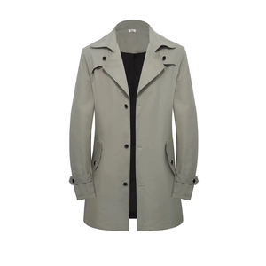 Trench-coat gris classique pour homme à boutonnage simple avec col à revers élégant