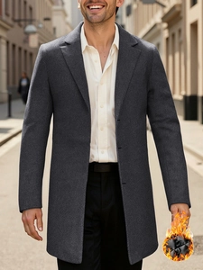 Men's charcoal wool overcoat with single-breasted notch lapel and warm thermal lining