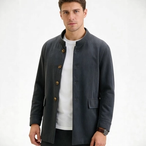 Veste Décontractée en Velours Côtelé pour Hommes Col Officier Simple Boutonnage Blazer Coupe Cintrée Manteau de Printemps Automne