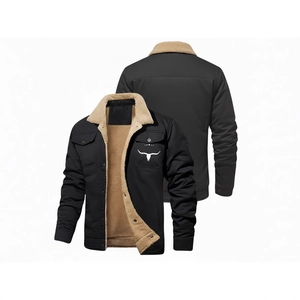Veste de travail homme noire doublée en polaire avec imprimé taureau et col en maille