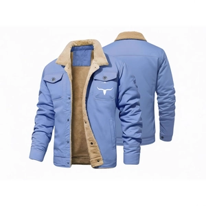 Veste de travail bleue pour homme doublée de polaire avec col Sherpa et logo taureau