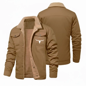 Veste en toile beige pour homme avec doublure sherpa et imprimé taureau recto verso