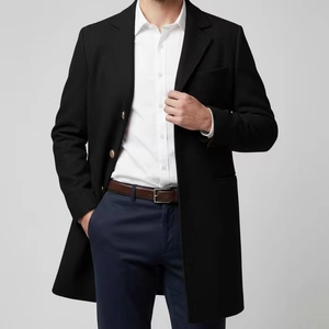 Cappotto da uomo in lana nero stile britannico con revers classici e bottoni eleganti