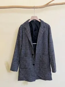Men's classic houndstooth plaid jacket featuring a lapel collar and casual short trench style