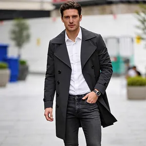 Classic double-breasted trench coat for men with epaulettes and a refined business casual fit