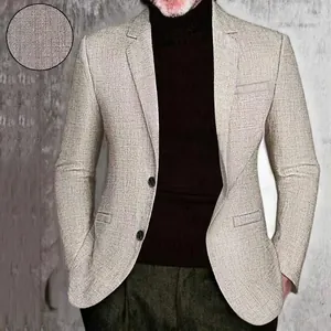 Men's casual oatmeal textured blazer featuring a two-button design and classic notch lapel
