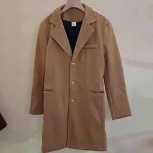 Manteau en Laine Mi-long pour Hommes Simple Boutonnage Épais Coupe-vent Chaud Col Tailleur Affaires Formel Style Anglais