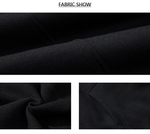 Détail du tissu tricoté d'un sweat à capuche noir montrant la texture et les coutures