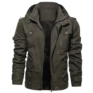 Veste de Travail Doublée Polaire pour Hommes Hiver Chaud à Capuche Style Militaire Mélange de Coton Manteau Extérieur