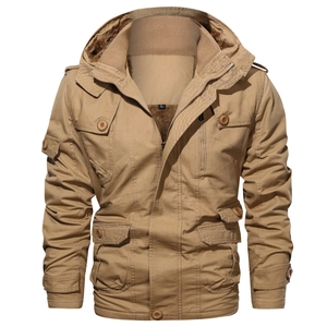 Parka d'hiver pour homme kaki avec doublure polaire, capuche et poches multiples pratiques
