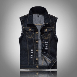 Men's Slim Fit Distressed Denim Vest Casual Sleeveless Ripped Jean Jacket Waistcoat Motorcycle Streetwear Cotton Outerwear