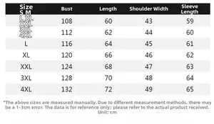 Detailed size chart for men's MA1 bomber jacket covering sizes S to 4XL with measurements