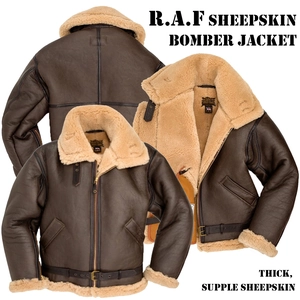 Men's R.A.F. style faux shearling aviator jacket in dark brown with thick warm fur lining