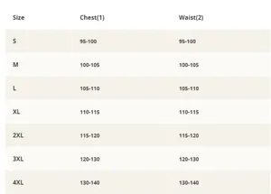 Size chart showing chest and waist measurements for men hooded fur jacket from S to 4XL