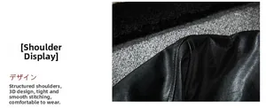 Détail de la couture d'épaule et de la texture du cuir PU de la veste de motard