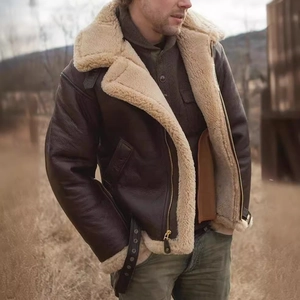 Men Vintage B-3 Bomber Jacket Faux Fur Shearling Lined Winter Coat Faux Suede Leather Aviator Jacket Men Outerwear