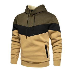 Detail view of men's hoodie featuring tri-color camo pattern and ribbed cuffs design