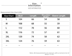 Size chart table for men's baseball jacket showing measurements in CM from S to 3XL