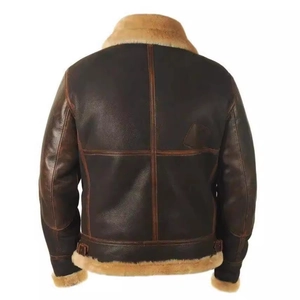 Classic men's brown B3 shearling flight jacket with vintage leather and warm fleece lining