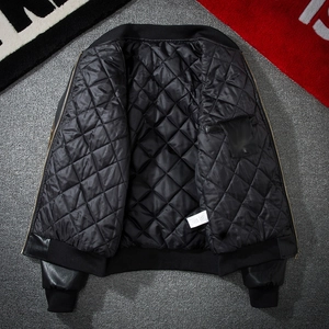 Veste universitaire en similicuir pour homme avec doublure matelassée et zip doré métallique