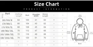 Detailed size chart for men's casual tracksuit featuring measurements from M to 4XL