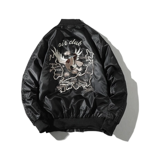 Men Satin Bomber Jacket Embroidery Eagle Map Sukajan Flight Jacket MA1 Hip Hop Streetwear Outerwear For Spring Autumn