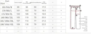 Detailed size chart for men's casual tracksuit featuring measurements for sizes M to 4XL