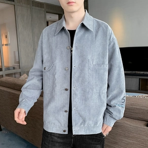 Men Japanese Retro Corduroy Jacket Casual Lapel Single Breasted Long Sleeve Outerwear With Pockets Embroidery Design Fashion Top