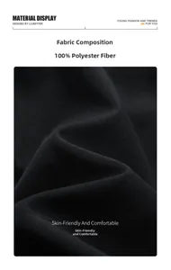 Detailed macro shot of premium 100% polyester fabric texture on a black trench coat
