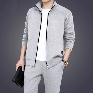 Men's Casual Sportswear Jacket And Pants Outfit Stand Collar Zip Up Breathable Polyester Suit For Spring Autumn Everyday