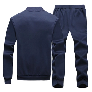 Men's navy blue sports tracksuit with stand-up collar jacket and casual joggers set