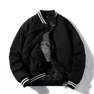 Men's Varsity Jacket 100% Polyester NASA Space Print Striped Ribbed Trim Casual Streetwear Quilted Lining Bomber Jacket With Hood
