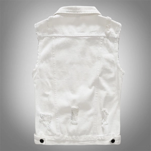 Gilet en jean blanc coupe ajustée pour homme avec détails déchirés style urbain au dos