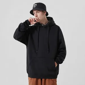 Sweat à capuche noir épais pour homme doublé de polaire avec coupe ample décontractée