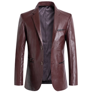 Giacca blazer da uomo in finta pelle bordeaux slim fit con revers a lancia e tasche
