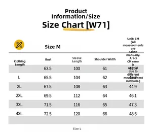 Detailed size chart for men's casual jacket showing measurements from M to 4XL sizes