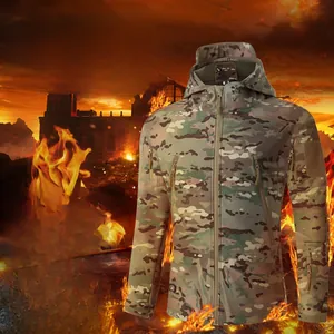Three-layer camouflage tactical jacket featuring waterproof fabric and thermal fleece lining