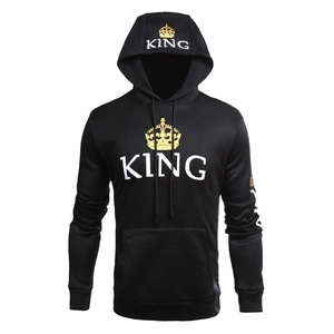 Streetwear black King hoodie with gold crown and white logo print for men and women