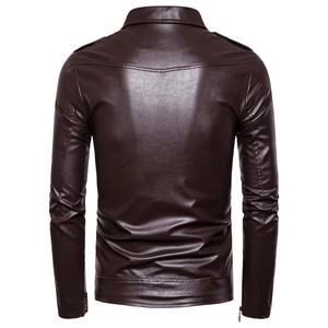 Detail view showing back design and metal zipper cuffs of slim fit leather jacket