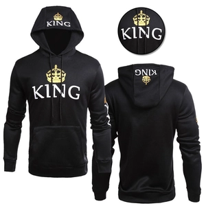 Black King hoodie for men and women featuring golden crown and white graphic print