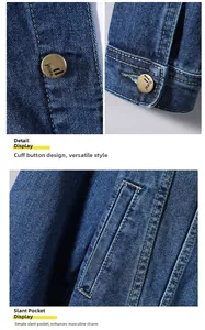 Détails des boutons en laiton et des coutures renforcées sur veste en jean bleue