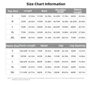 Detailed size guide table for men's casual tracksuit including top and pants measurements
