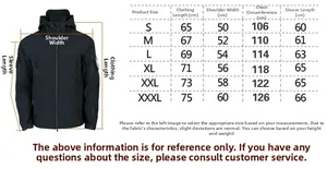 Tabella taglie per giacca tattica softshell con misure dettagliate dalla S alla 3XL