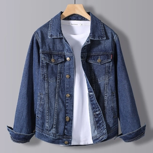 Veste en Jean Classique pour Hommes Style Workwear Décontracté Col Rabattu Manches Longues Couleur Unie Manteau de Mode