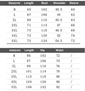 Size chart for men's casual hoodie and pants sports set with detailed measurements