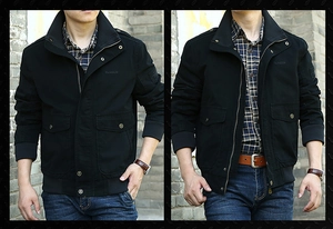 Détail de la veste militaire noire avec broderie FASHION et grandes poches à rabat