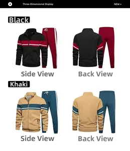 Side and back view of color-block tracksuits with stand collar jackets and joggers