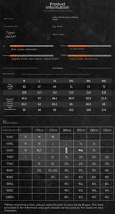 Guide des tailles pour veste militaire décontractée en coton pour hommes avec mesures
